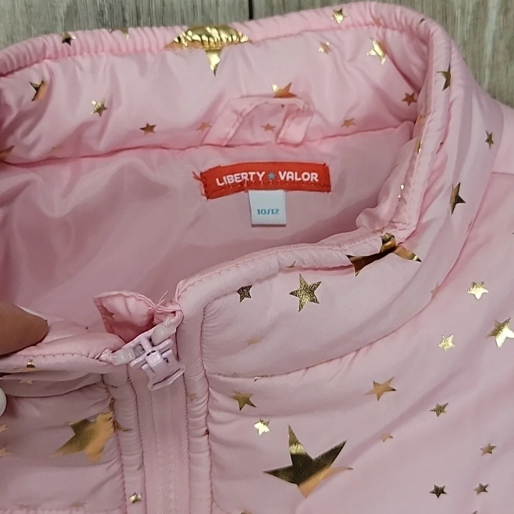 Liberty and Valor Size 10/12 Large Pink Puffer Jacket with Gold Stars NWT
